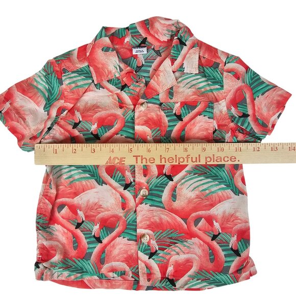 Old Navy Boy 18-24M Flamingo Palm Tree Polo Bttn Dwn Short Sleeve Collared Shirt - Picture 5 of 13